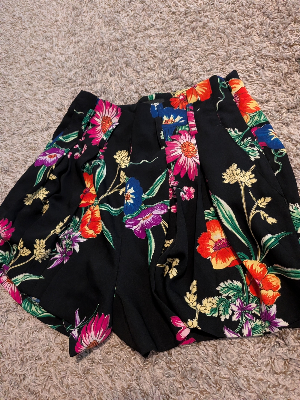 Express Black Floral Paperbag Waist Shorts - Picture 10 of 10